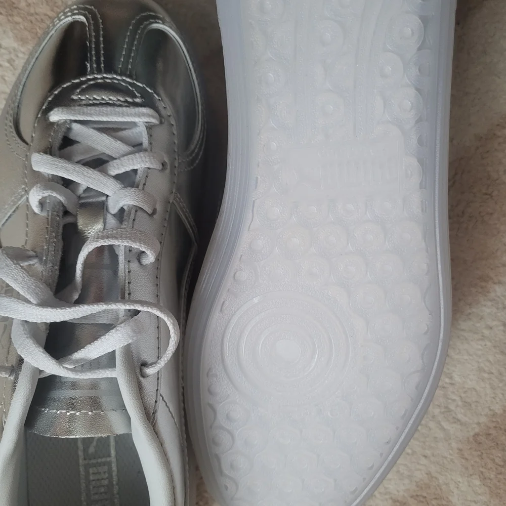 Puma Palermo Chrome Silver and White Sneakers