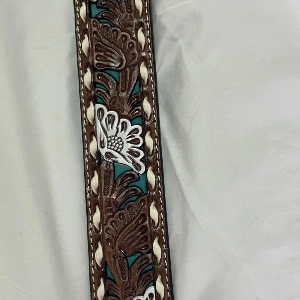 Nocona Dark Brown Leather Belt with White Accents