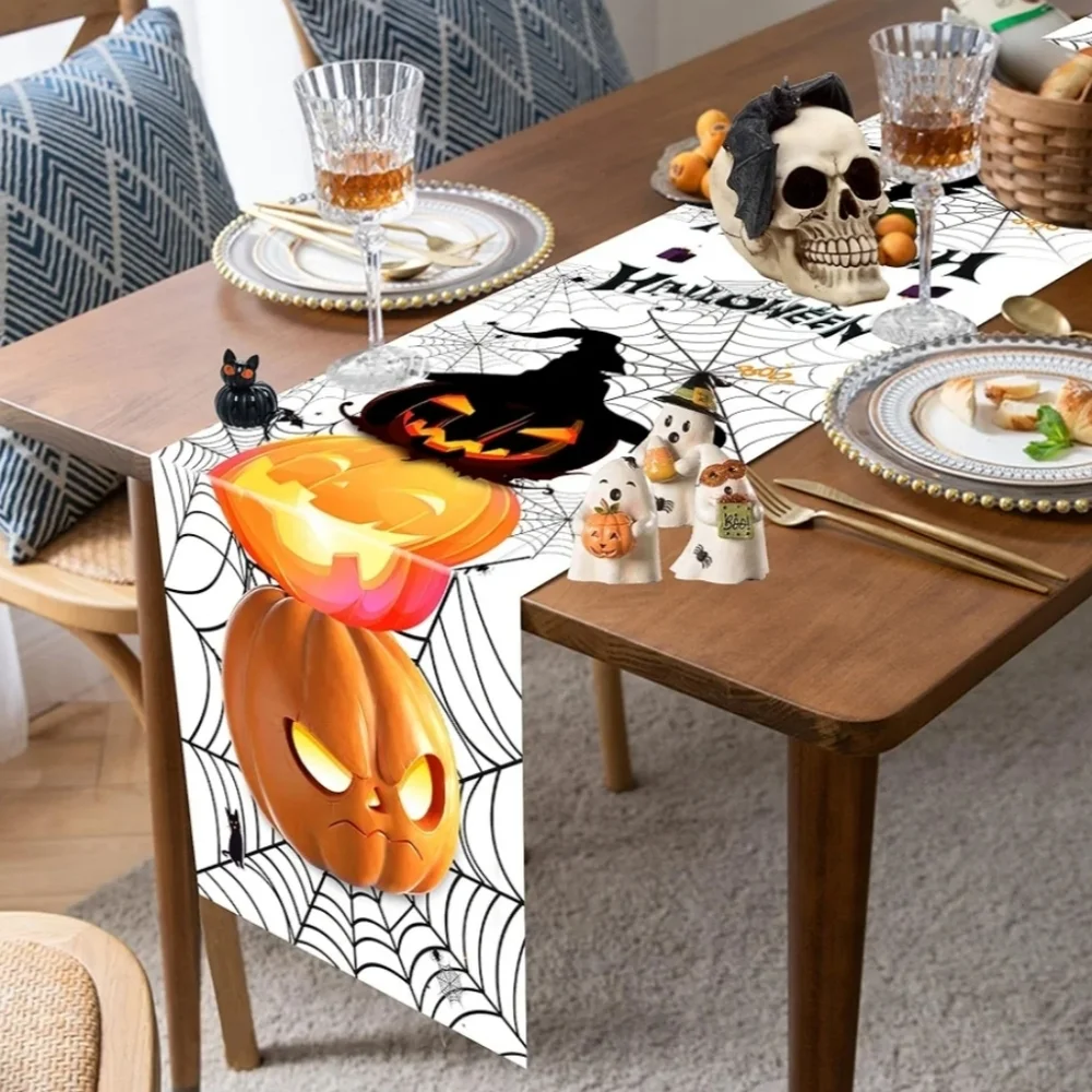 Cuteiush Halloween Pumpkin Spider Web Table Runner  13x72 Inches