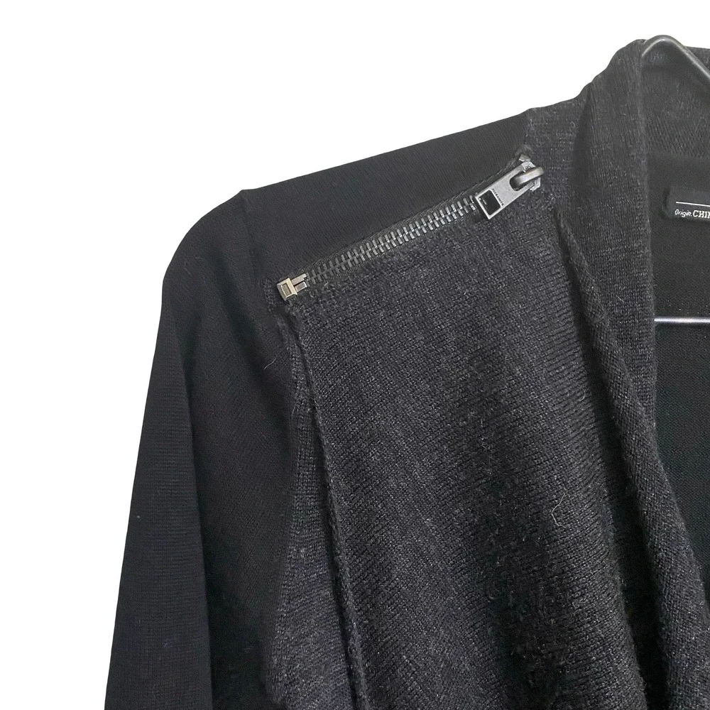 ALLSAINTS Black Charcoal Asymmetrical Drina Drape Cardigan Sweater Size 4