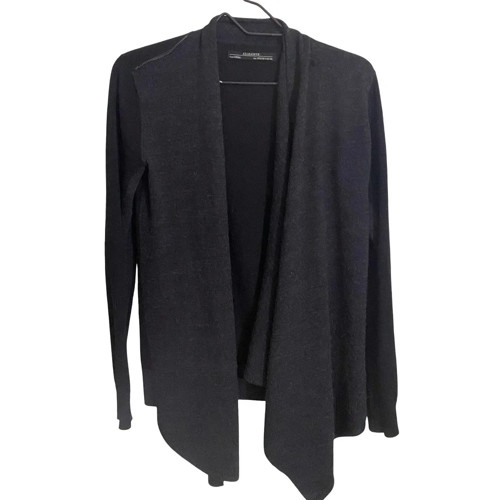 ALLSAINTS Black Charcoal Asymmetrical Drina Drape Cardigan Sweater Size 4