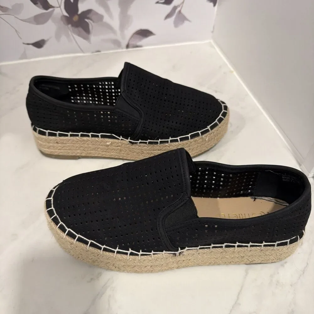 Restricted Esmee Espradrille Platforms Laser Cut Black 7.5