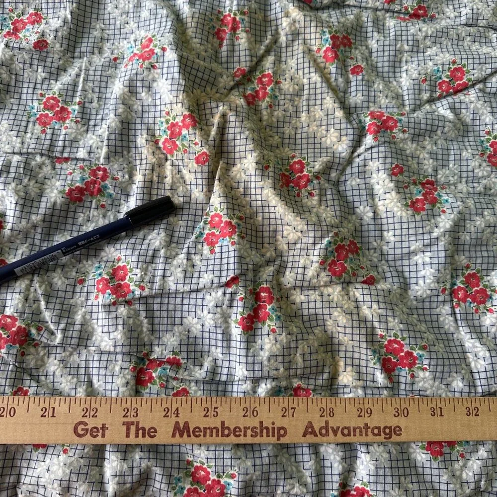 Vtg Quilt Handmade Wool Square Block Wool Cabin Rustic Natural 48x64 Calico Back