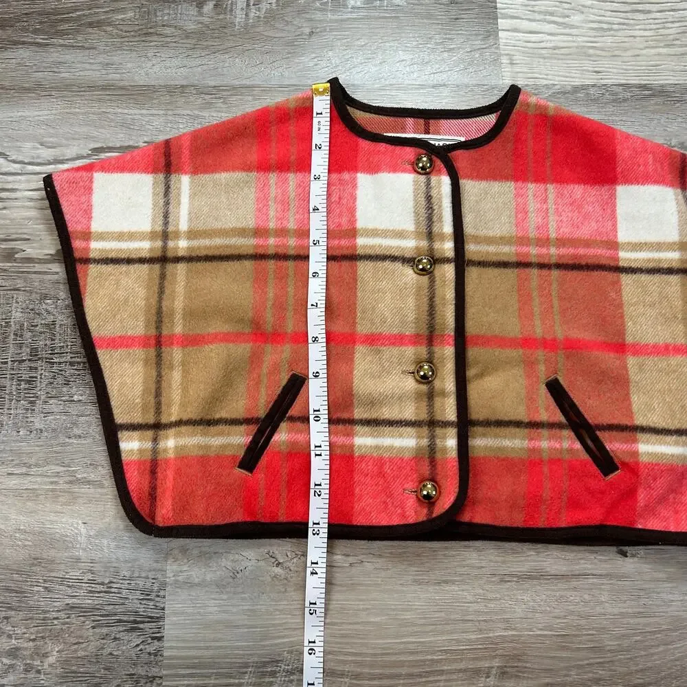 Janie & Jack Baby Plaid Cape Jacket 6–12 Months Red Tan Gold Button Fall Layer