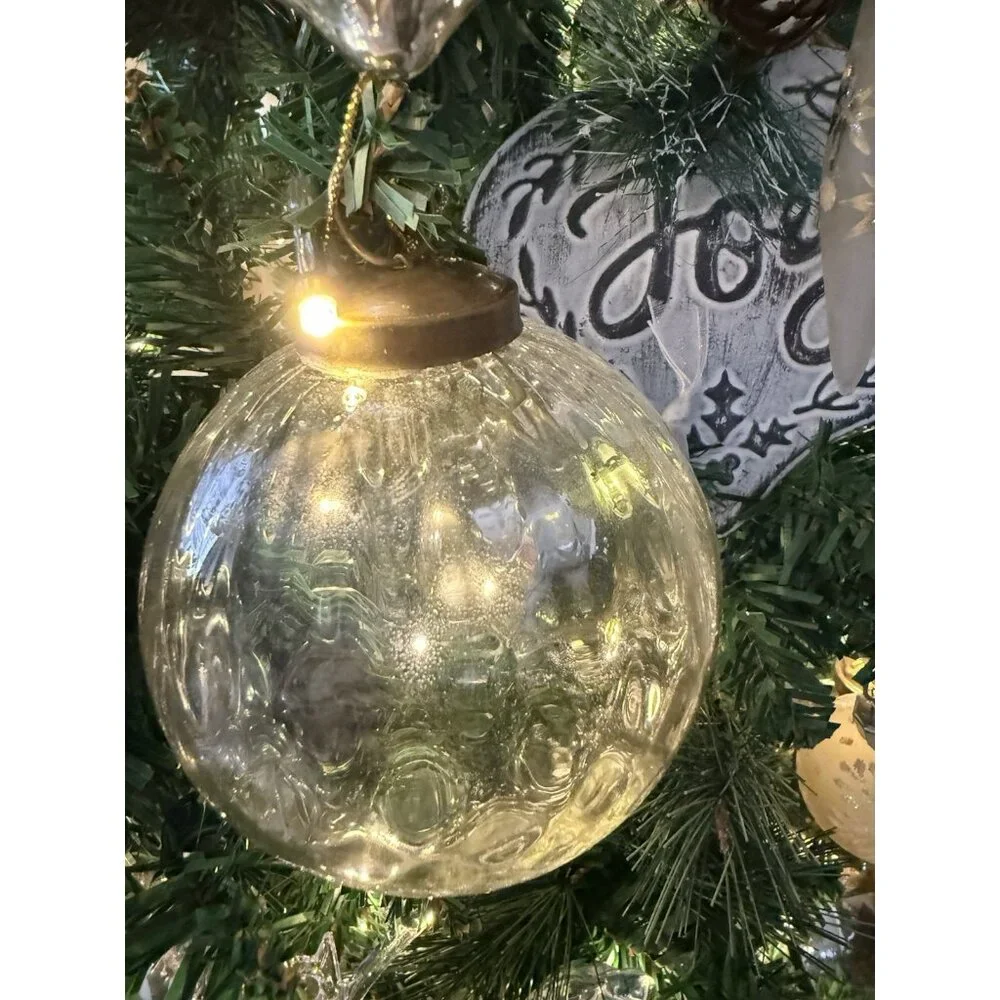 2 Restoration Hardware Optic Silver Ball Clear Glass Globe Christmas Ornaments L