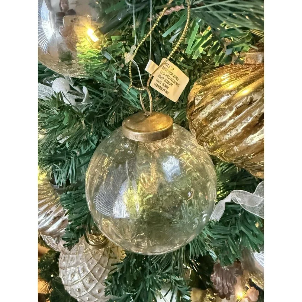 2 Restoration Hardware Optic Silver Ball Clear Glass Globe Christmas Ornaments L