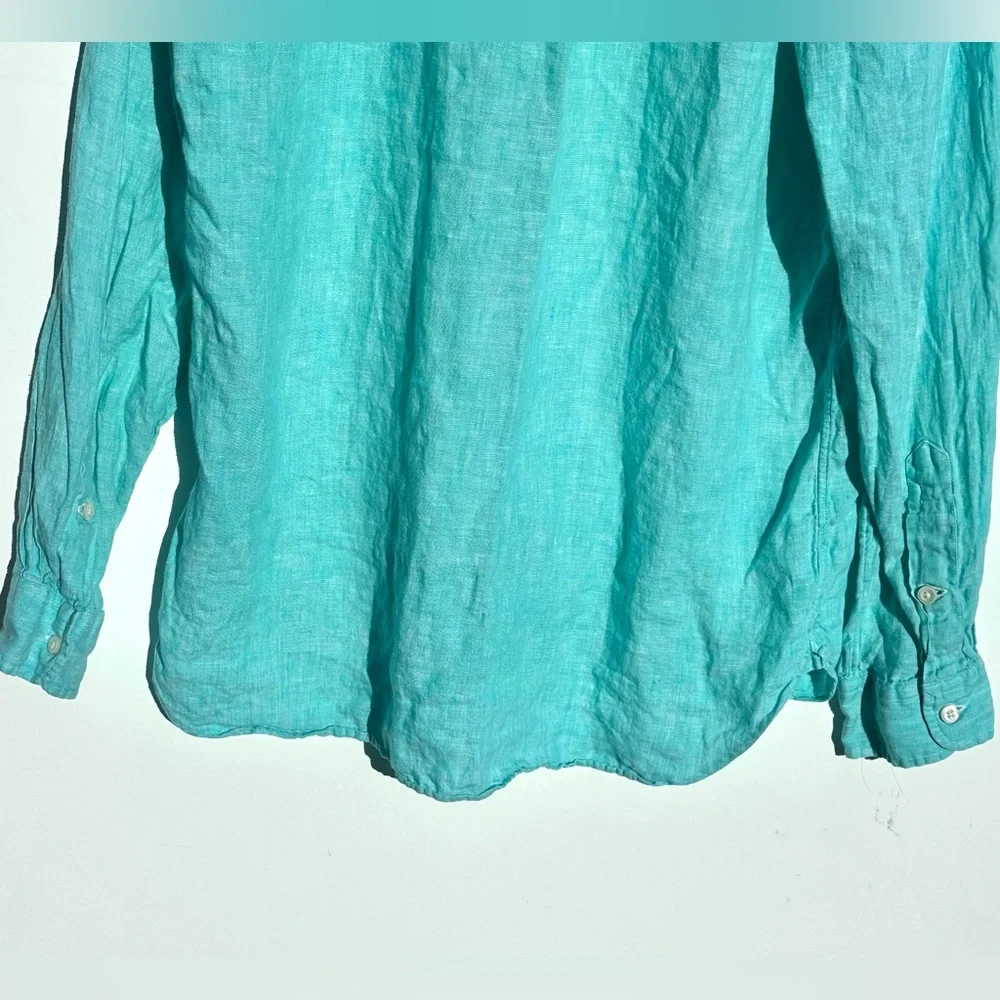 POLO Ralph Lauren 100% Linen Turquoise Blue Shirt, Classic Fit, M