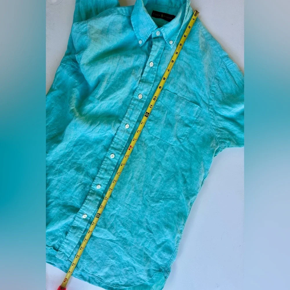 POLO Ralph Lauren 100% Linen Turquoise Blue Shirt, Classic Fit, M