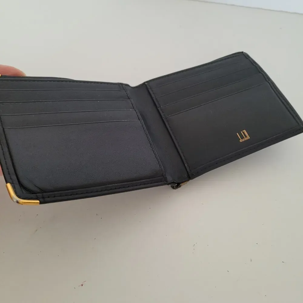 Dunhill Designer Mens Wallet Black Bifold Leather Folding Compact Medium Logo