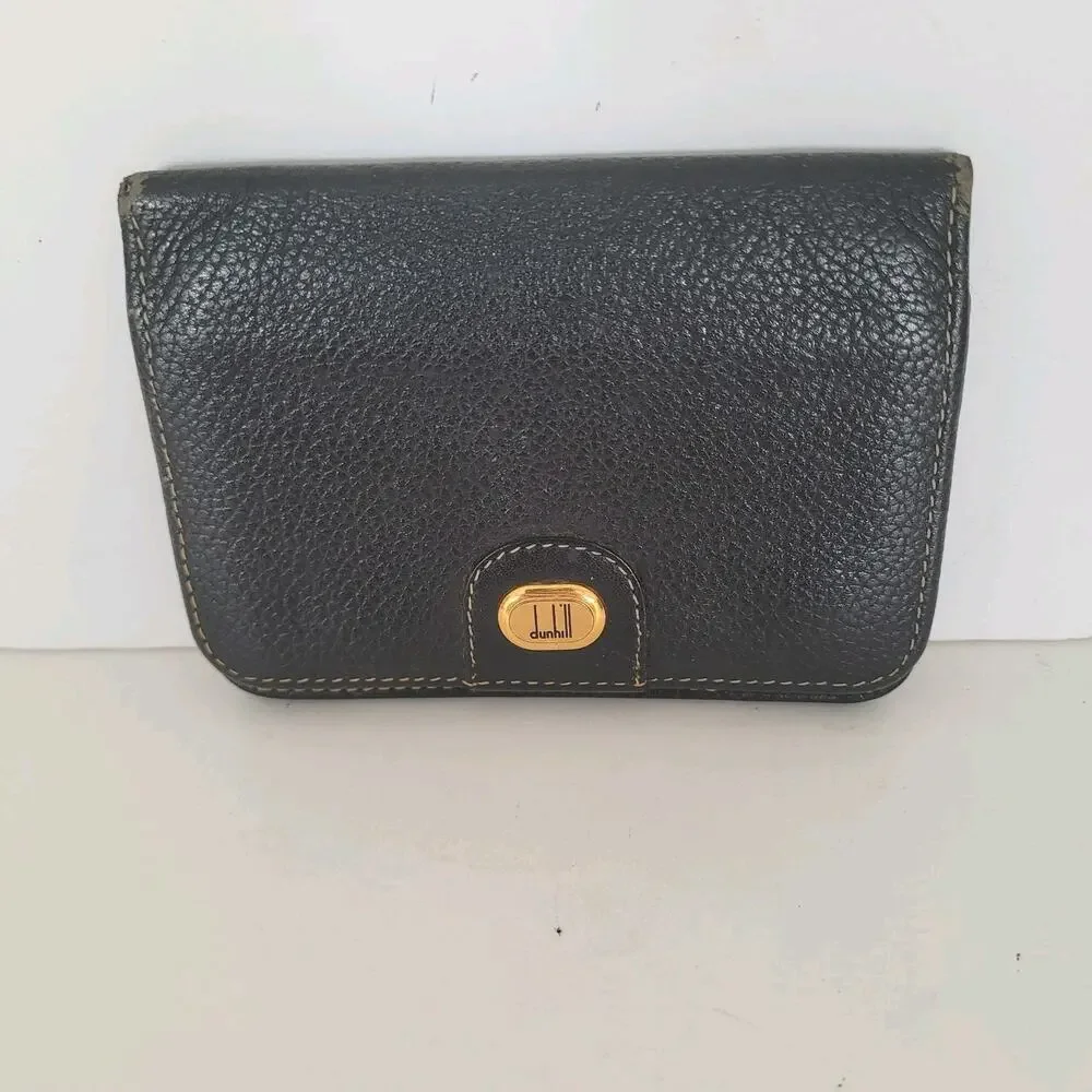 Dunhill Designer Card Wallet Black Bifold Leather Folding Small Logo Vintage