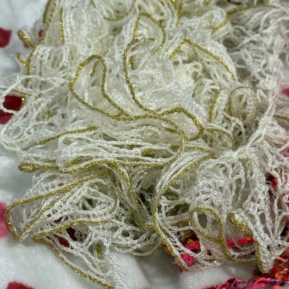 1 White Knit Scarf & Gold Threading + 1 Pink knit Scarf with Multicolor Accents!