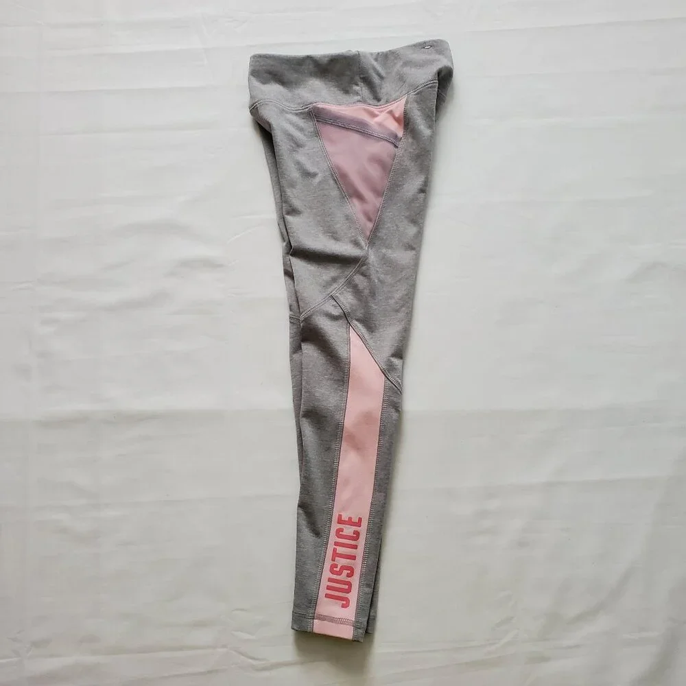 Justice Active Kids Yoga Pink Gray Color Mesh Block Leggings Size 8