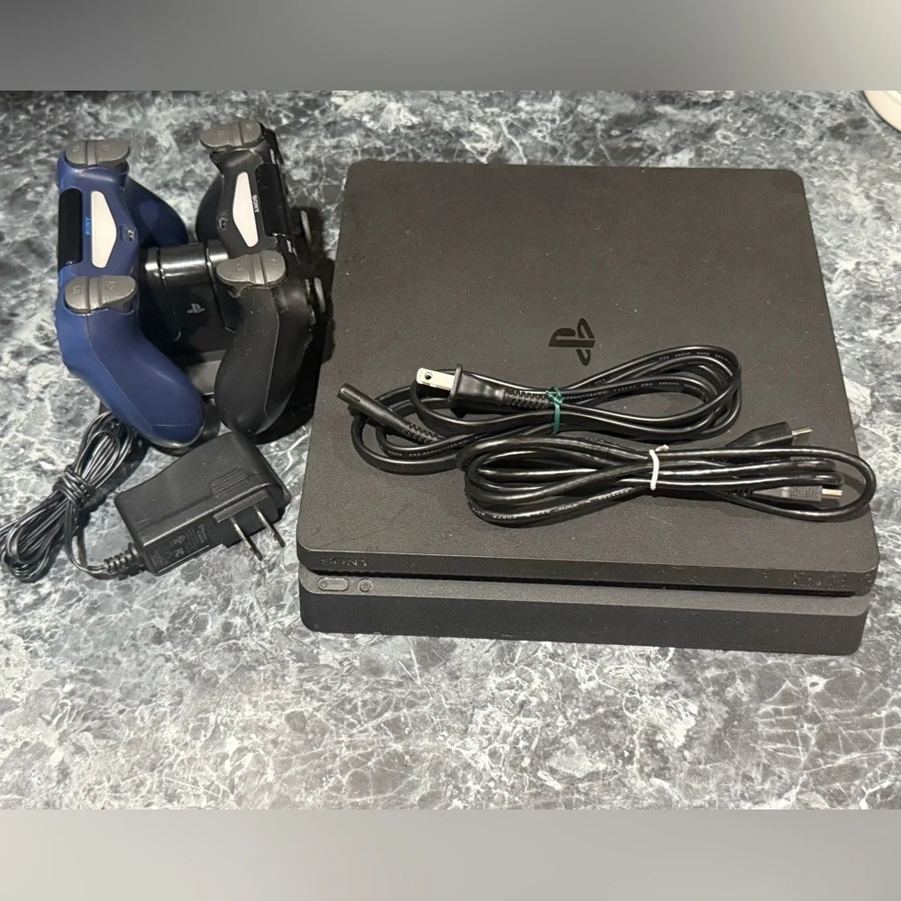 Sony PS 4 Slim Console & 2 Dual shock Controllers with Controller Charging set