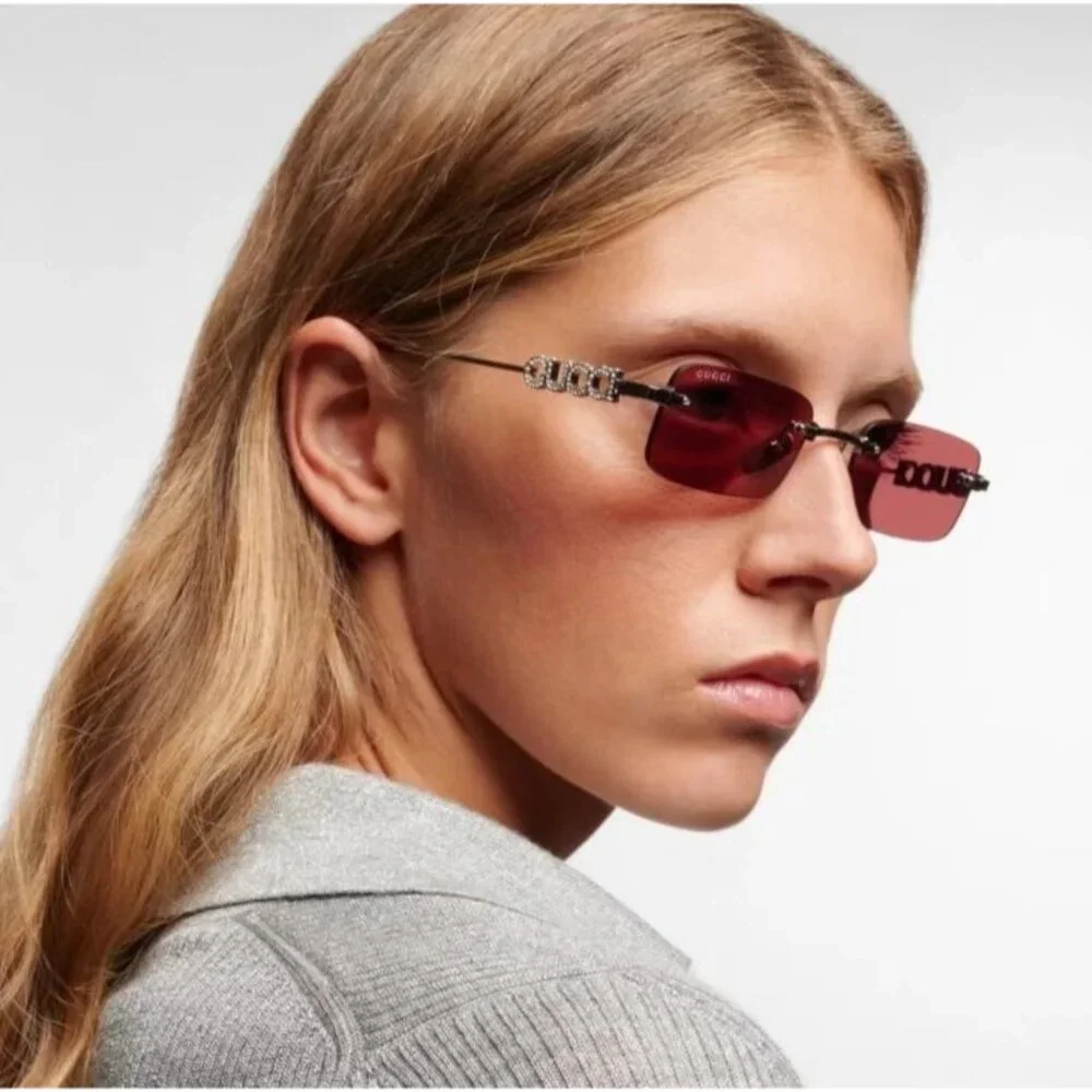 NEW GUCCI SUNGLASSES SILVER UNISEX RECTANGLE EYEWEAR GUCCI GG1808S 004