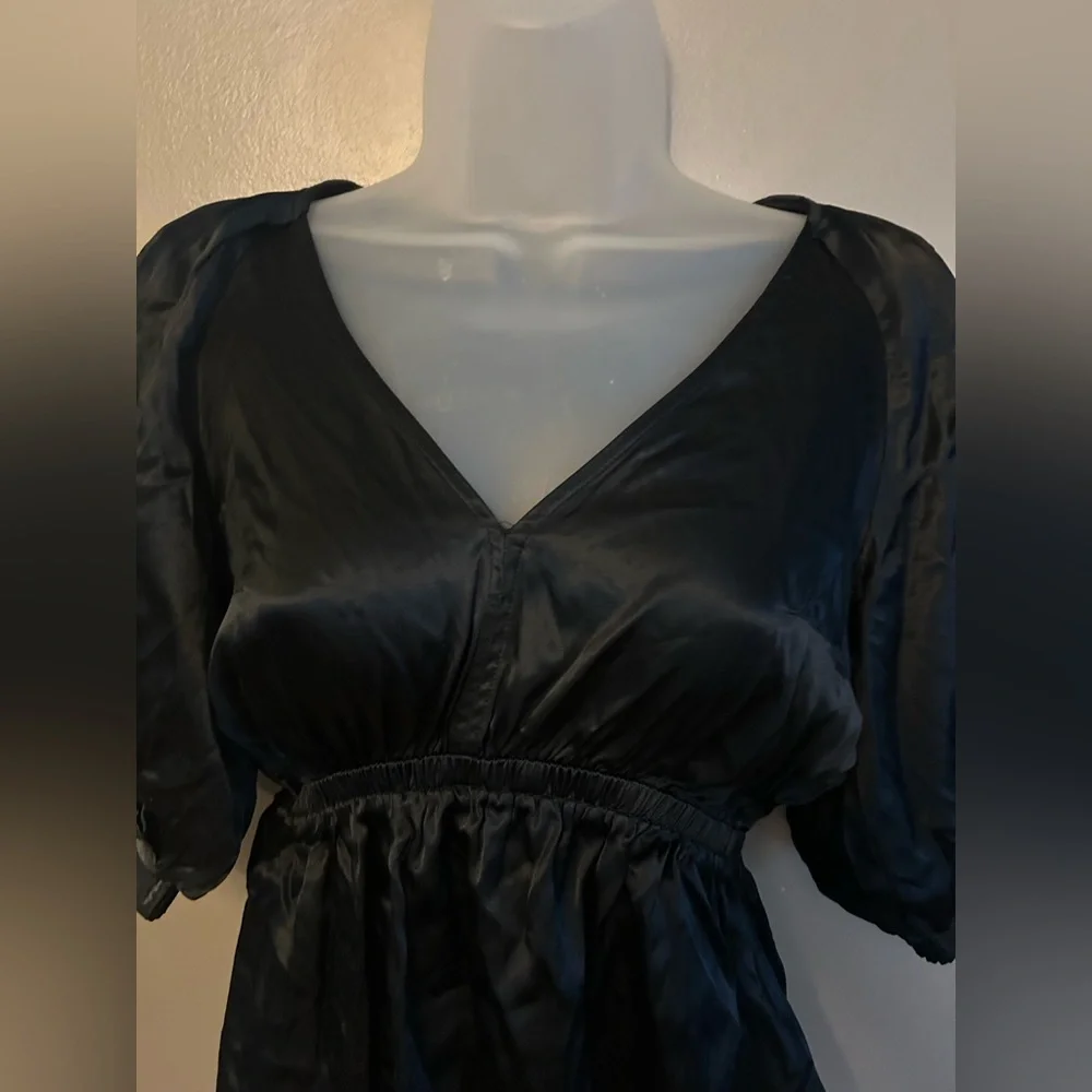 Madewell Shirt - black “Shirred Puff-Sleeve Top in Satin”