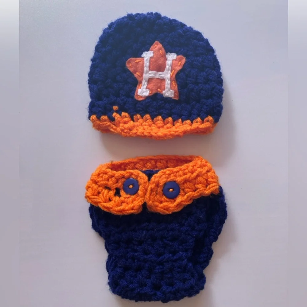 Houston Astros Newborn Crochet Hat & Diaper Cover Photo Prop Handmade
