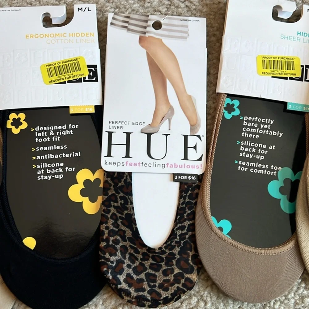 Hue cotton liner seamless socks nude black leopard cheetah no show
