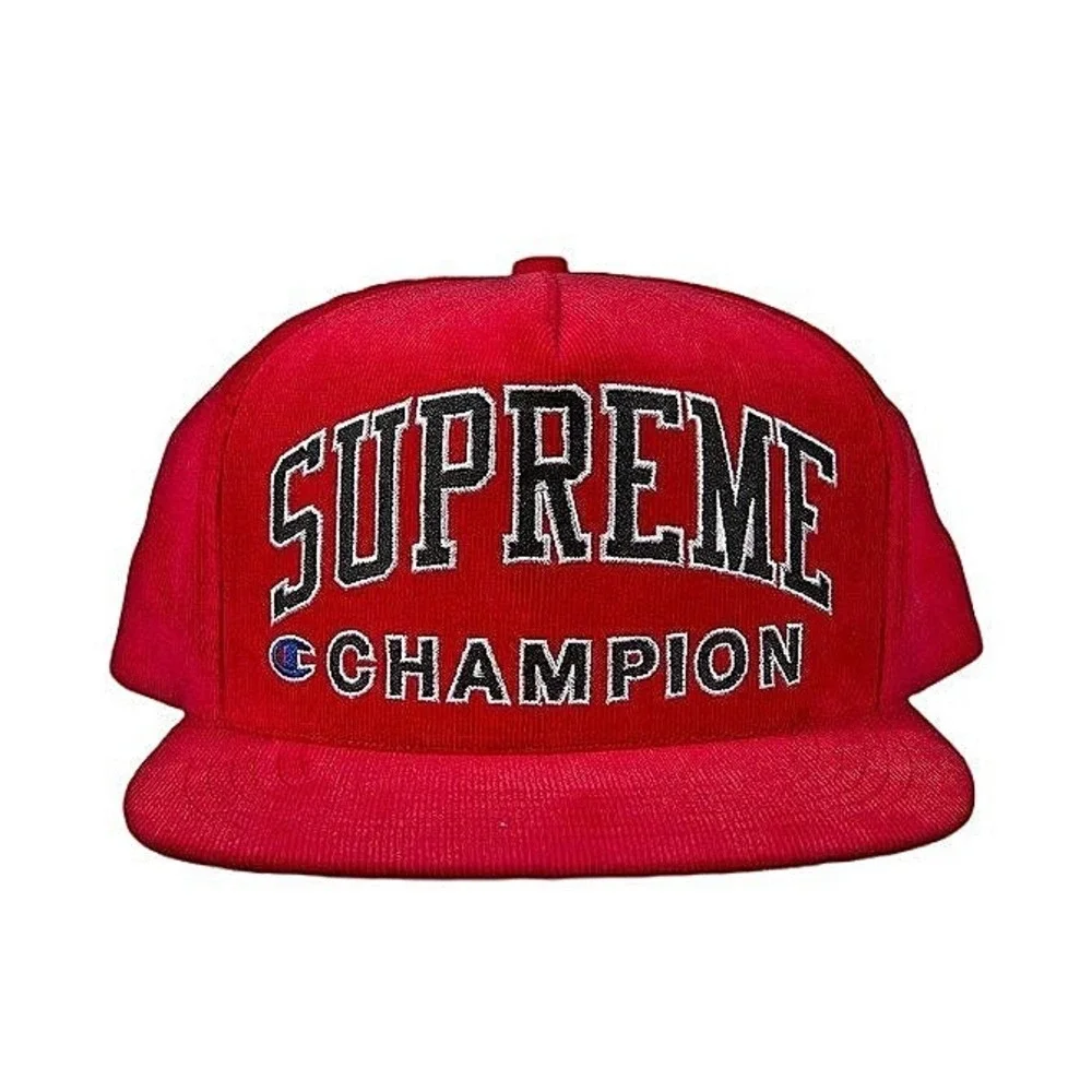 Supreme Champion Corduroy 5 Panel Red Snapback Hat Made in USA Season SS17