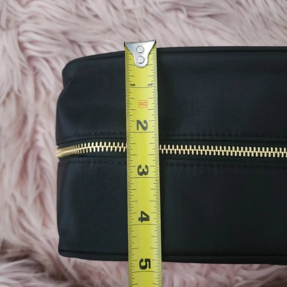 Milani makeup bag travel pouch black nylon gold embroidered