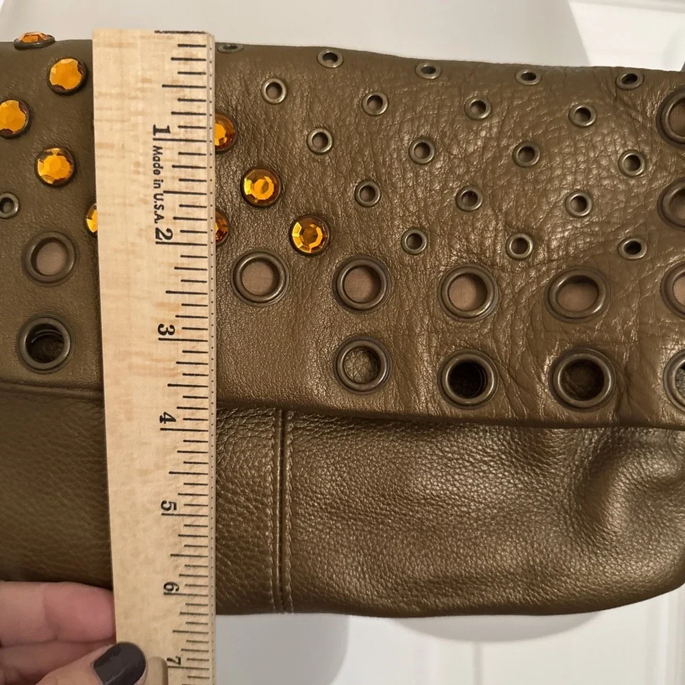 HOBO International Metallic Gold Womens Purse Crossbody Bling Leather Handbag