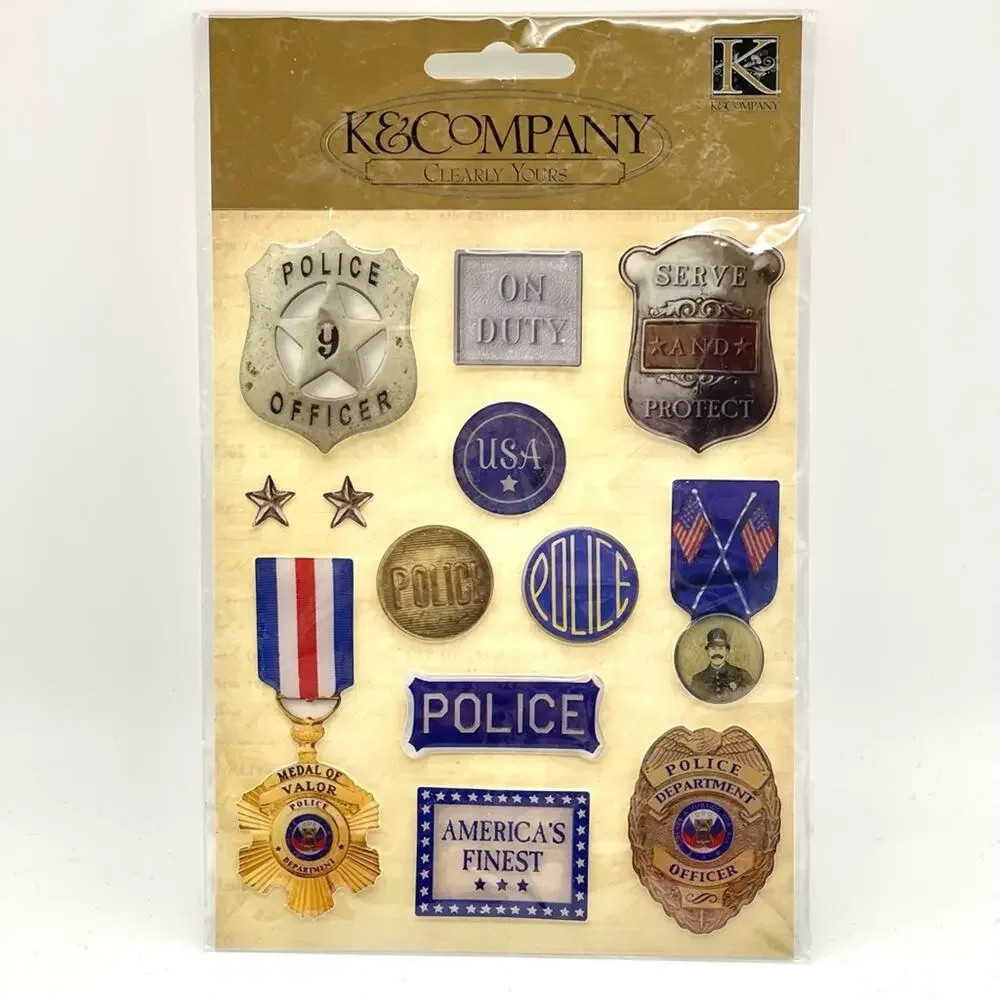 K&Company Clearly Yours Police Stickers - Set of 13 Scrapbooking Stickers - NEW