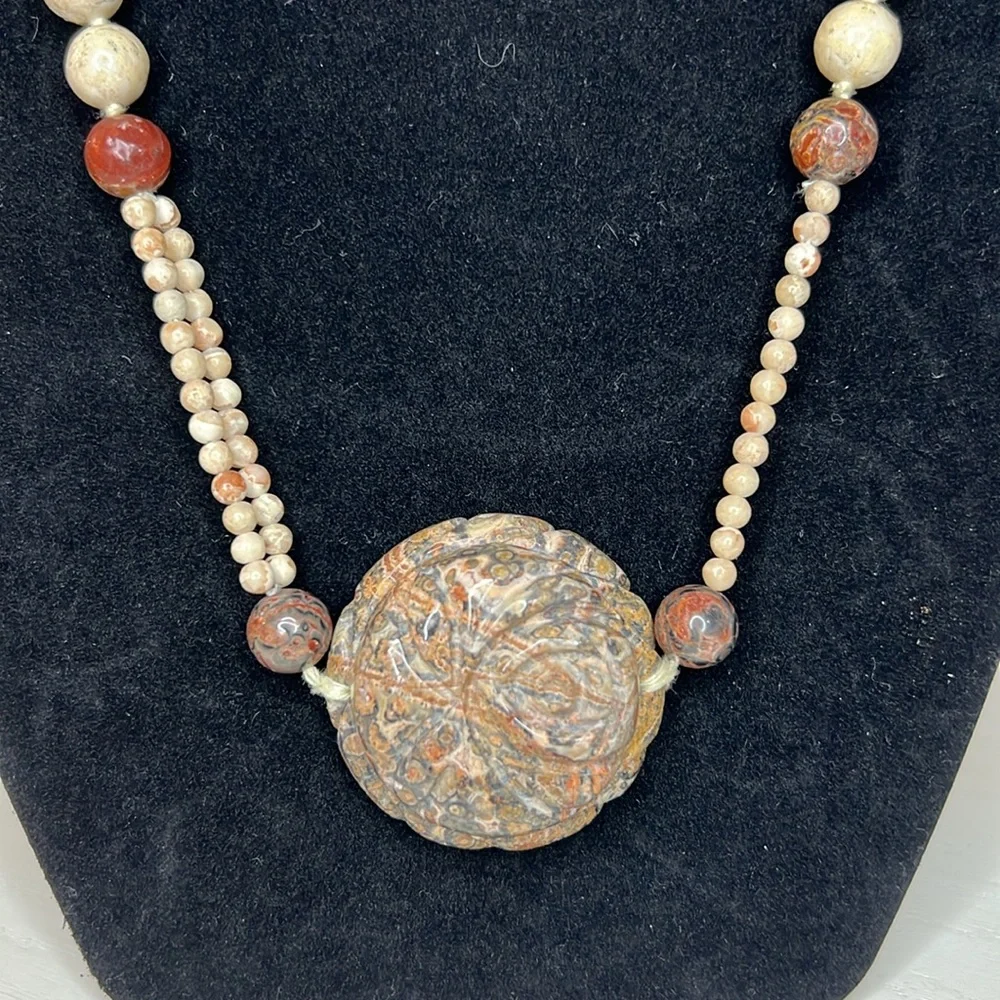 Tribal Polished Stone Tan beaded necklace