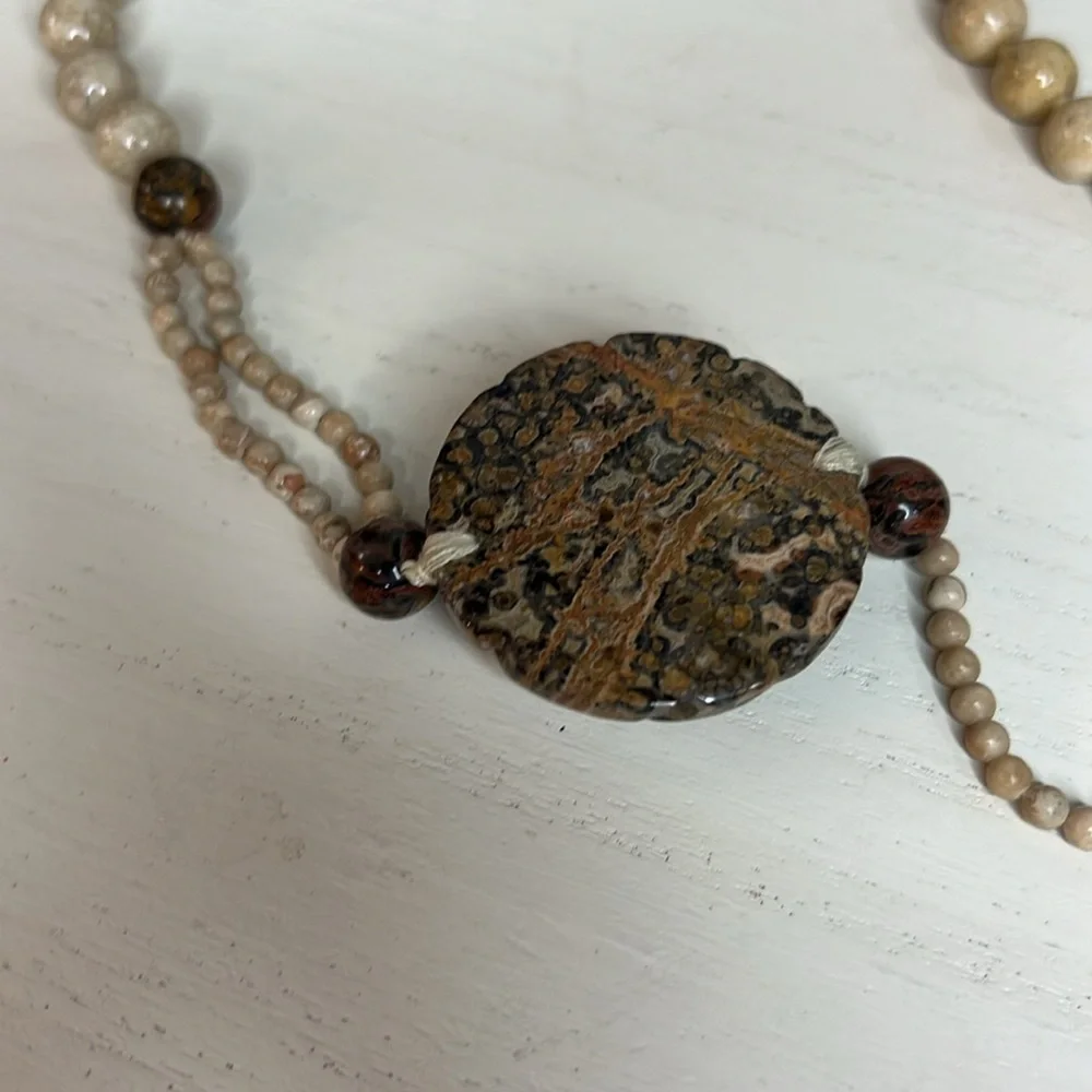 Tribal Polished Stone Tan beaded necklace