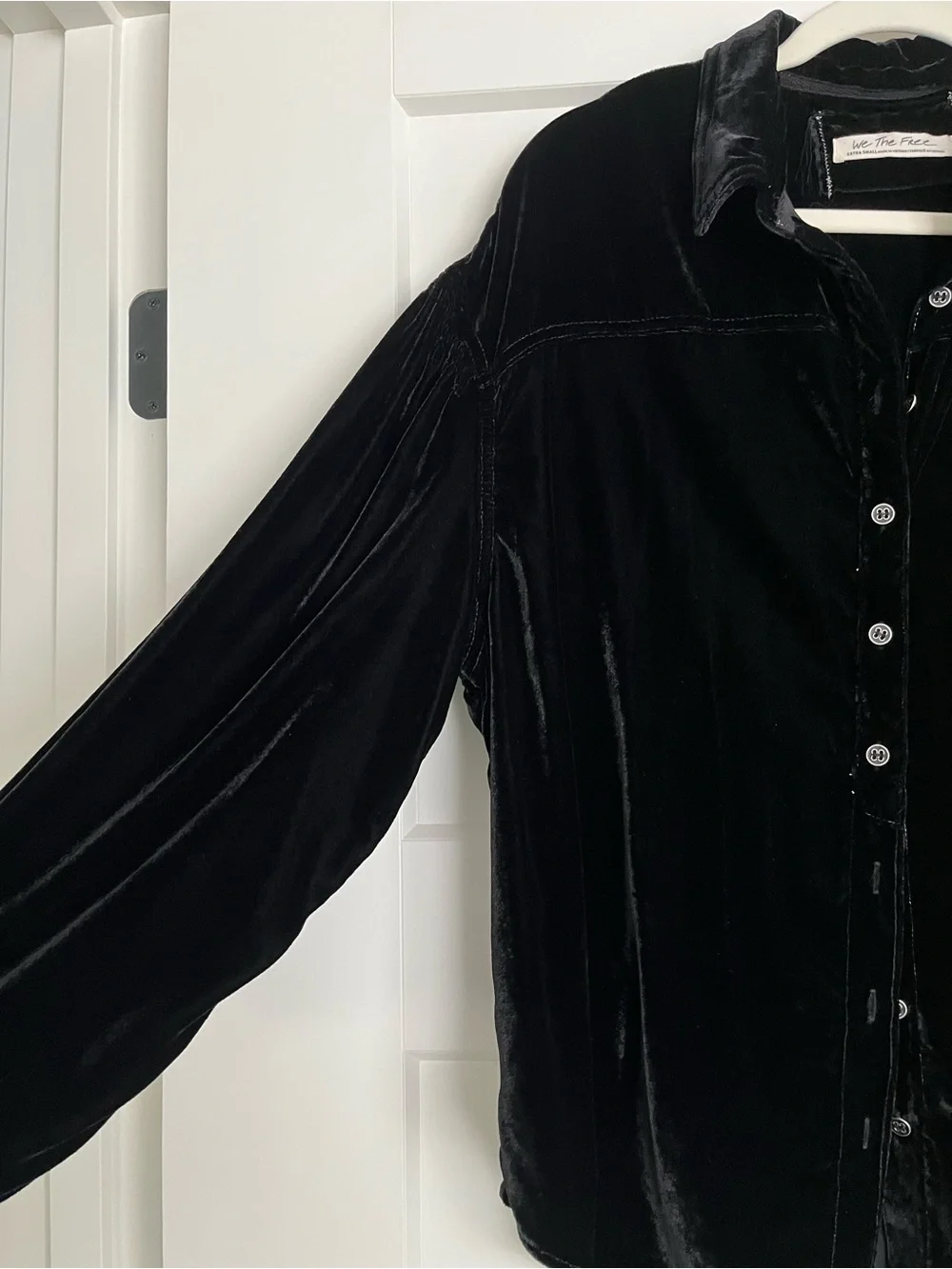 We The Free La Luna Black Velvet Oversized Button Down Shirt - size XS - NWOT