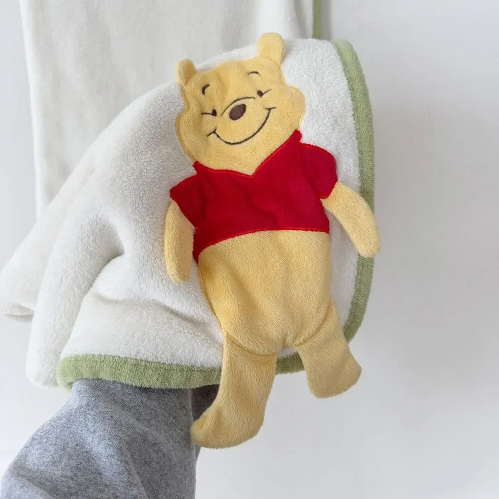 Disney Baby Winnie the Pooh Blanket 3D Plush Lovey Security Cream Green Trim