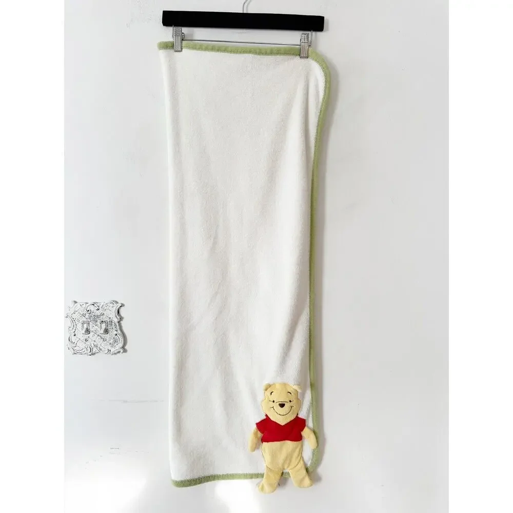 Disney Baby Winnie the Pooh Blanket 3D Plush Lovey Security Cream Green Trim