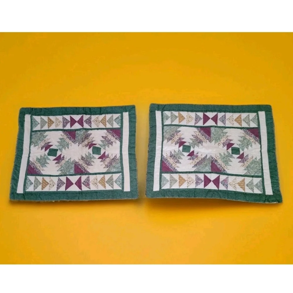 Quilt Patchwork Vintage Quilted Pillow Case Set Of 2 24×30 Green & Purple