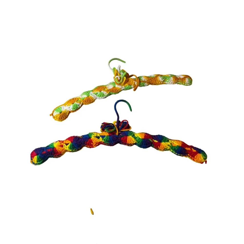 Vintage Lot of (4) Handmade Yarn Doll & Braided Folk Art Crochet Hanger Covers