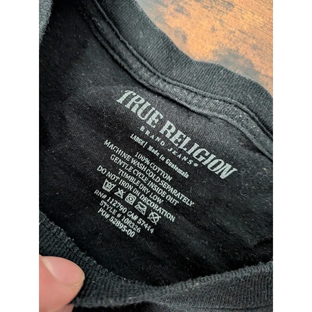 TRUE RELIGION BUDDHA Face T Shirt Size L Tee Mens LOGO Cotton Crew Black