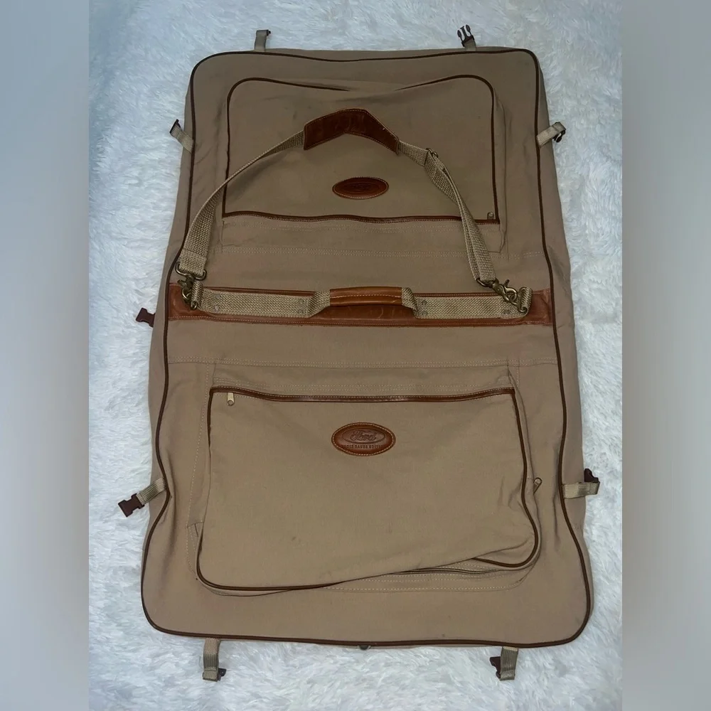 Ford Eddie Bauer Khaki Canvas Folding Garment Travel Suit Bag Luggage Carry-on