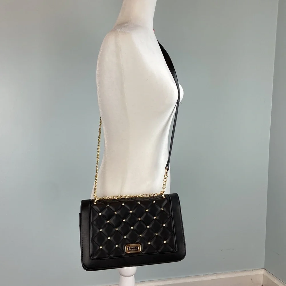 Badgley Mischka Quilted Studded Black Vegan Leather Cross Body Bag