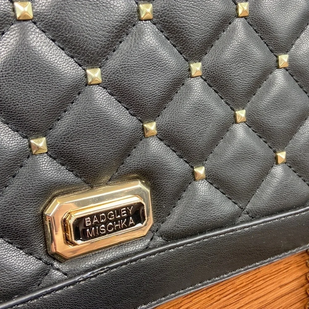 Badgley Mischka Quilted Studded Black Vegan Leather Cross Body Bag