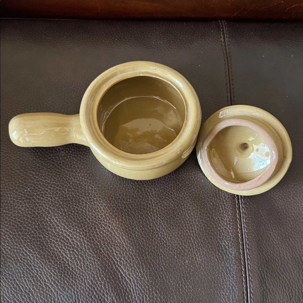 Vintage Ceramic Glazed Beige Pot Bowl w/Handle for Soup, Casserole or Beans