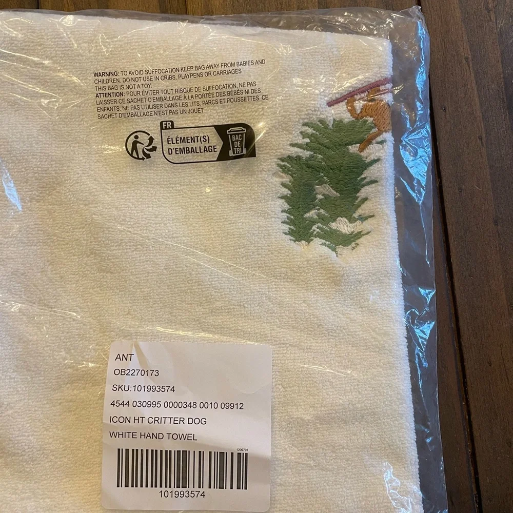 New! Anthropologie Holiday Critters Embroidered Hand Towel in white.