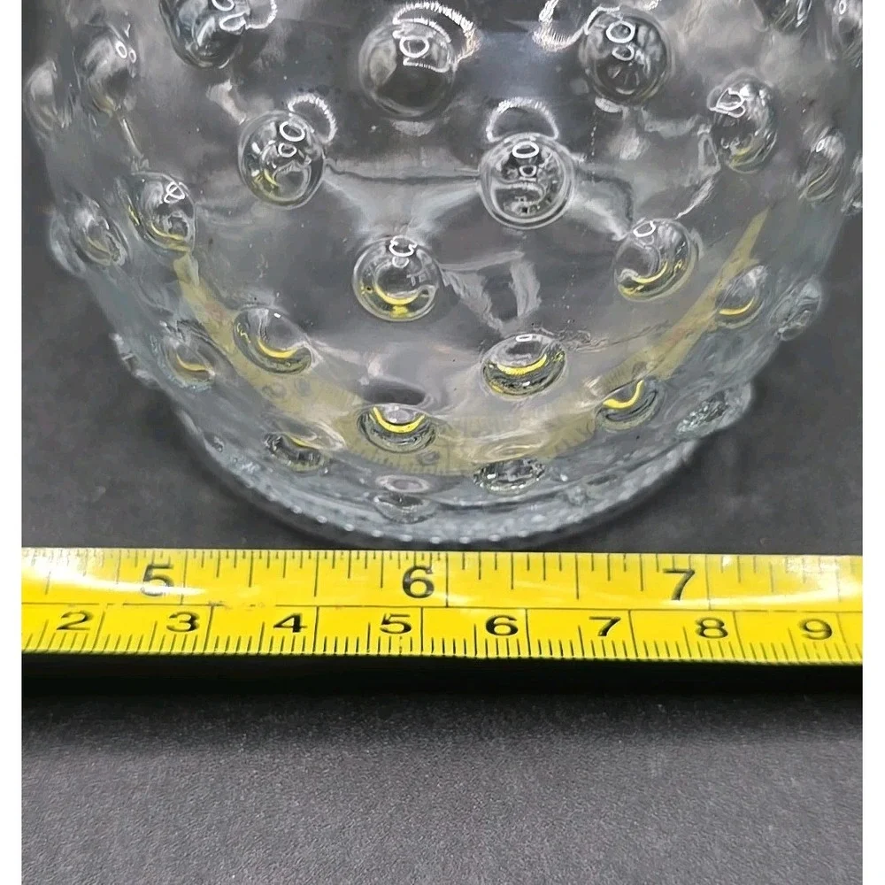 Vintage Clear Glass Round Hobnail Bottom Long Neck Bud Vase USA 8 1/2