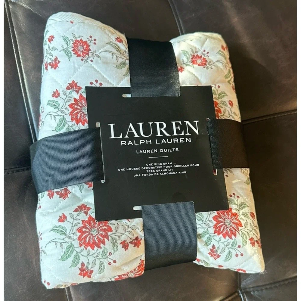 Ralph Lauren Maren Vintage Floral Diamond Stitch King Size Pillow Sham 20 X 36
