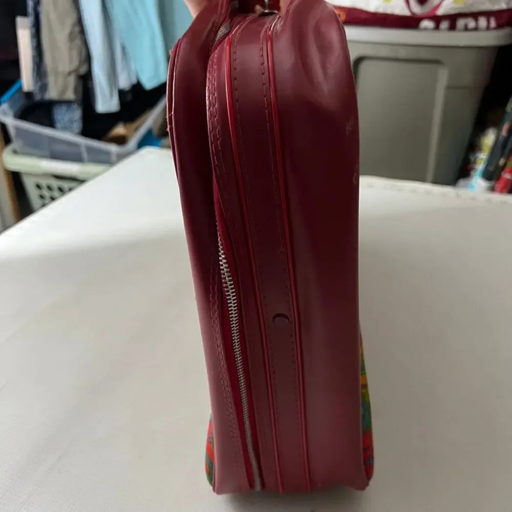 Vintage 60's 70's Paisley Red Travel Luggage Overnight