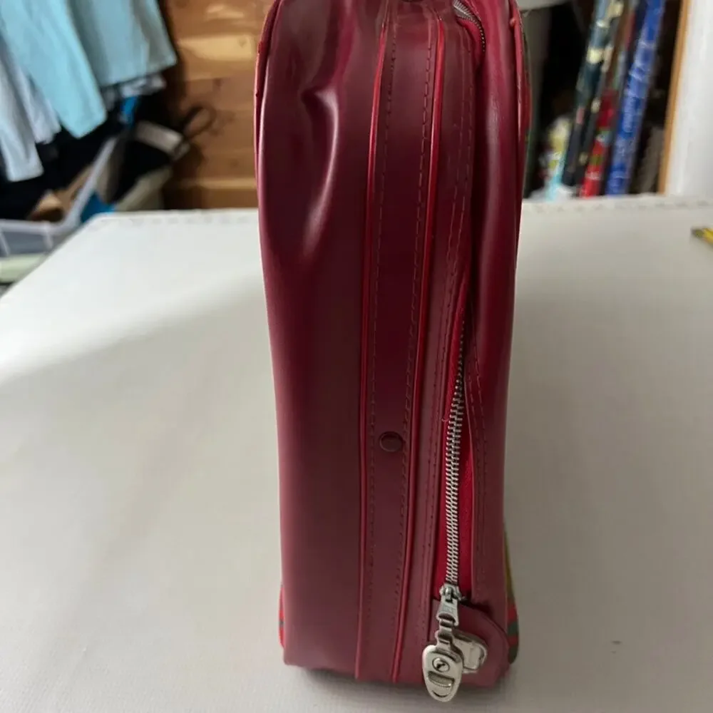 Vintage 60's 70's Paisley Red Travel Luggage Overnight