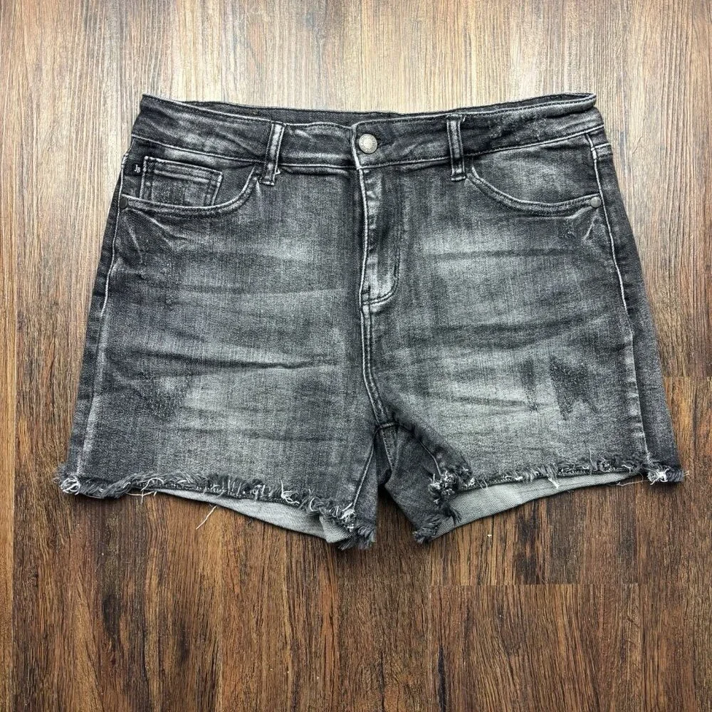 Judy Blue Cutoff Shorts Distressed Faded Black Raw Hem JB150035 Women’s Size L