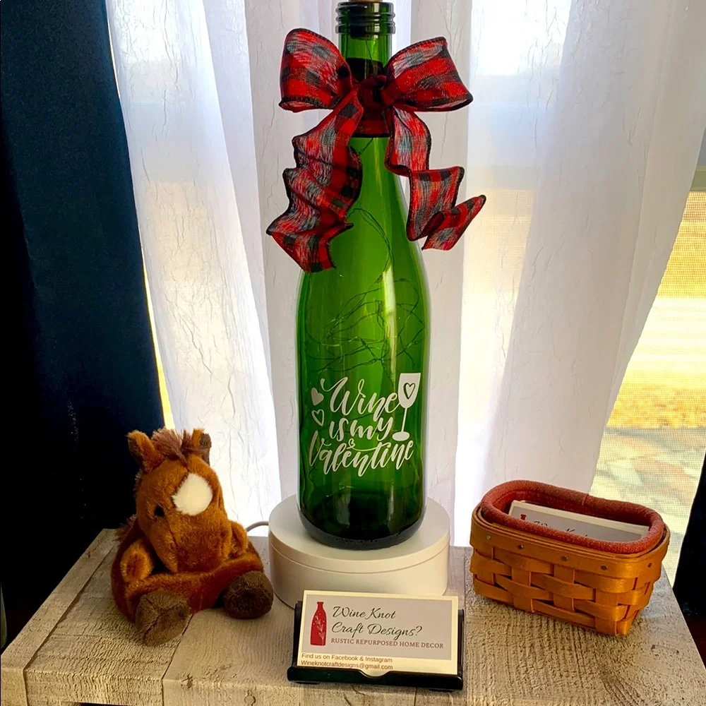 Hand Crafted- 'Wine is My Valentine' wine bottle lantern
