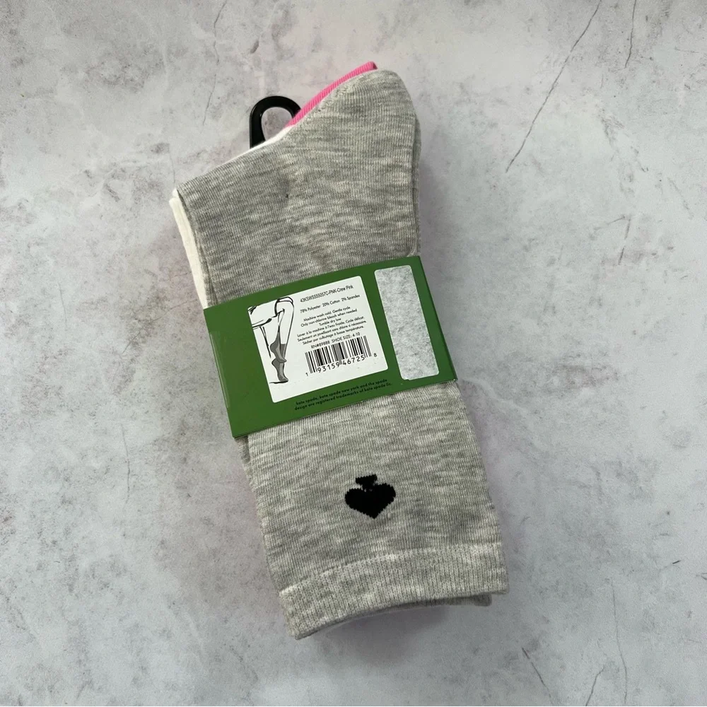NWT Kate Spade Pink and Red Heart Crew Socks 3PK