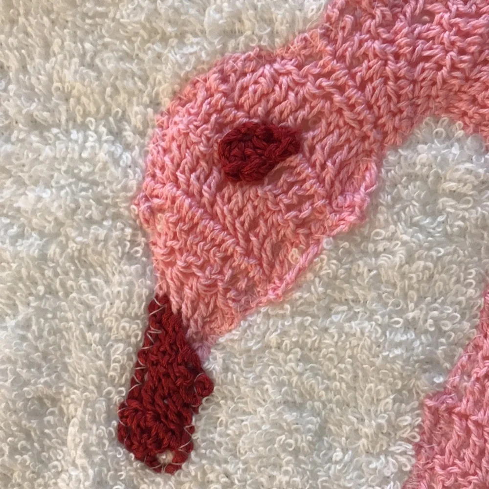 Vintage Towel Set Embellished with Pink Crochet Swan & Border