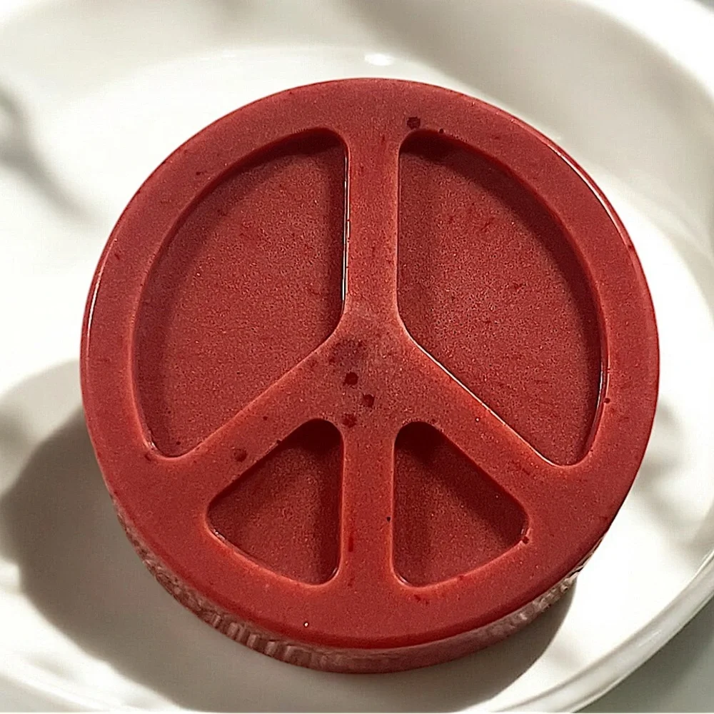 Vanilla sandalwood Soap handmade 3x3in 6oz red peace sign shea butter based