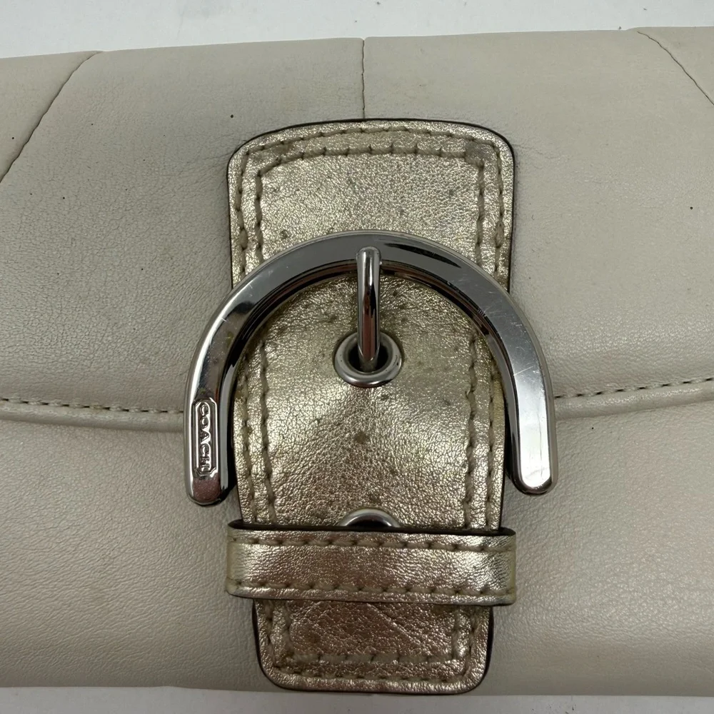 Coach Y2K Soho White with Gold Shimmer Leather Buckle Slim Envelope Wallet