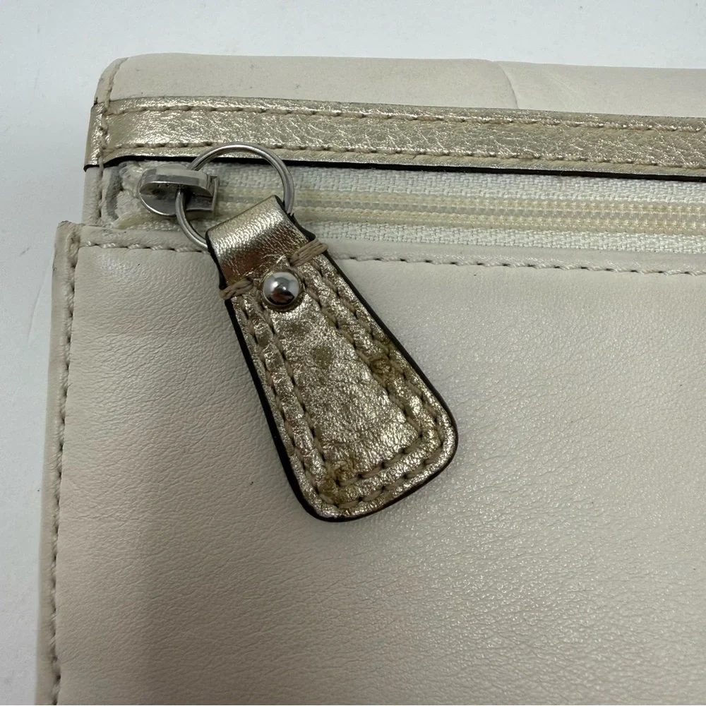 Coach Y2K Soho White with Gold Shimmer Leather Buckle Slim Envelope Wallet