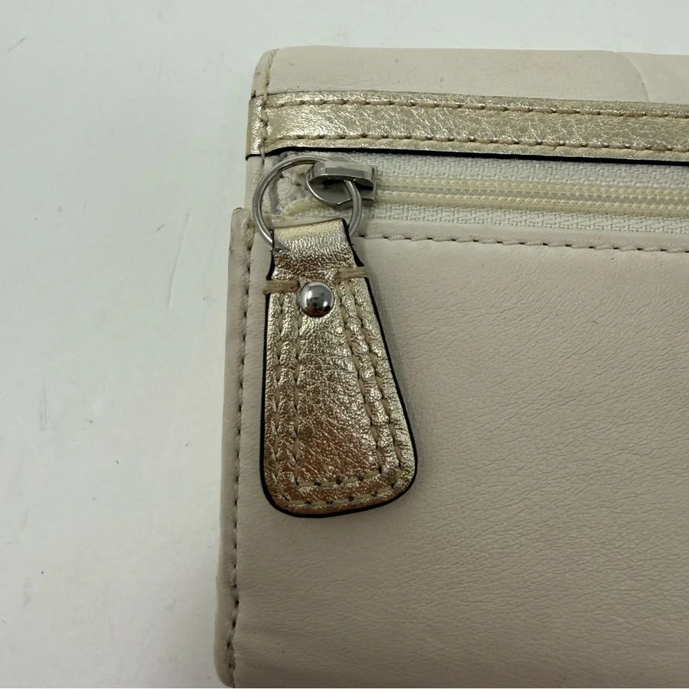 Coach Y2K Soho White with Gold Shimmer Leather Buckle Slim Envelope Wallet